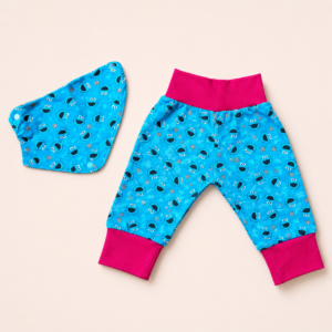 Handgefertigtes Babyset Krümelmonster Türkis und Rot Größe 62