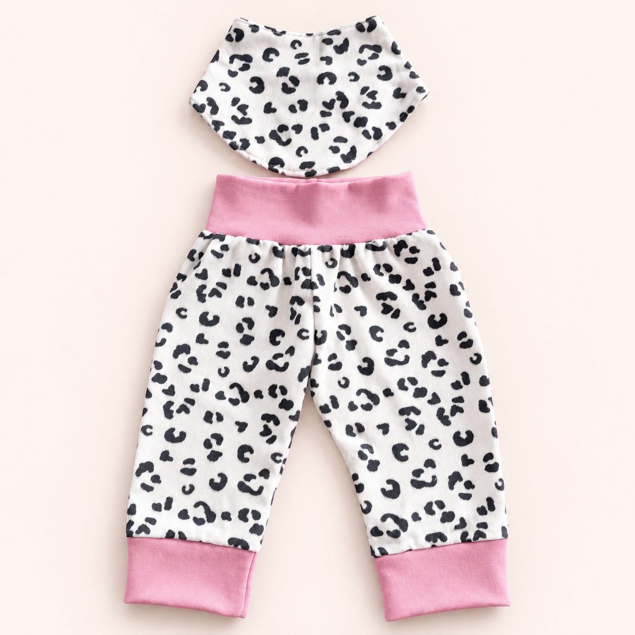 Baby Pumphose mit Halstuch Leopardenmuster Rosa Größe 68